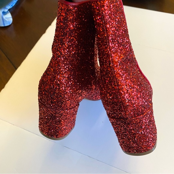 Mansur Gavriel Red Glitter Ankle Boots 35 - Picture 9 of 13
